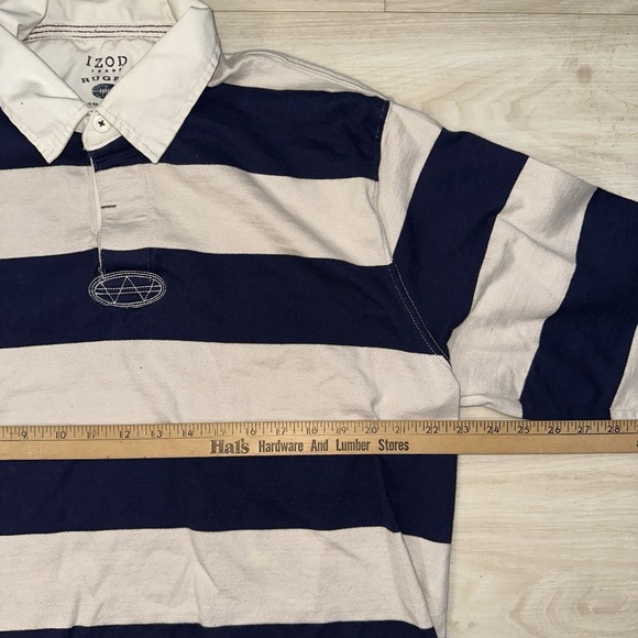 IZOD Varsity Rugby shirt Mens Navy striped Long Sleeve Size Large Sporty Classic - Picture 6 of 9